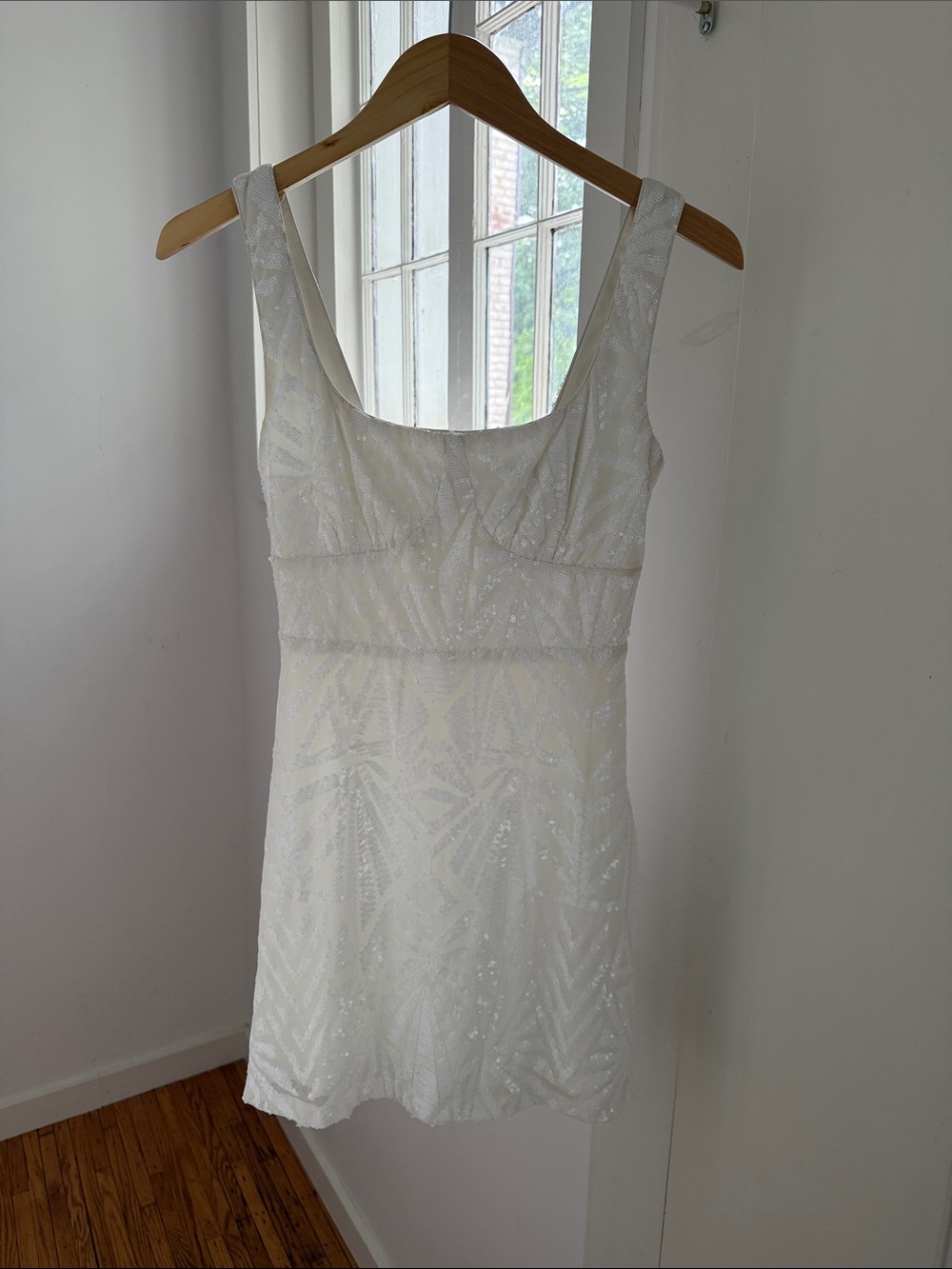 Lulu's White Sequin Scoop Neck Mini Dress